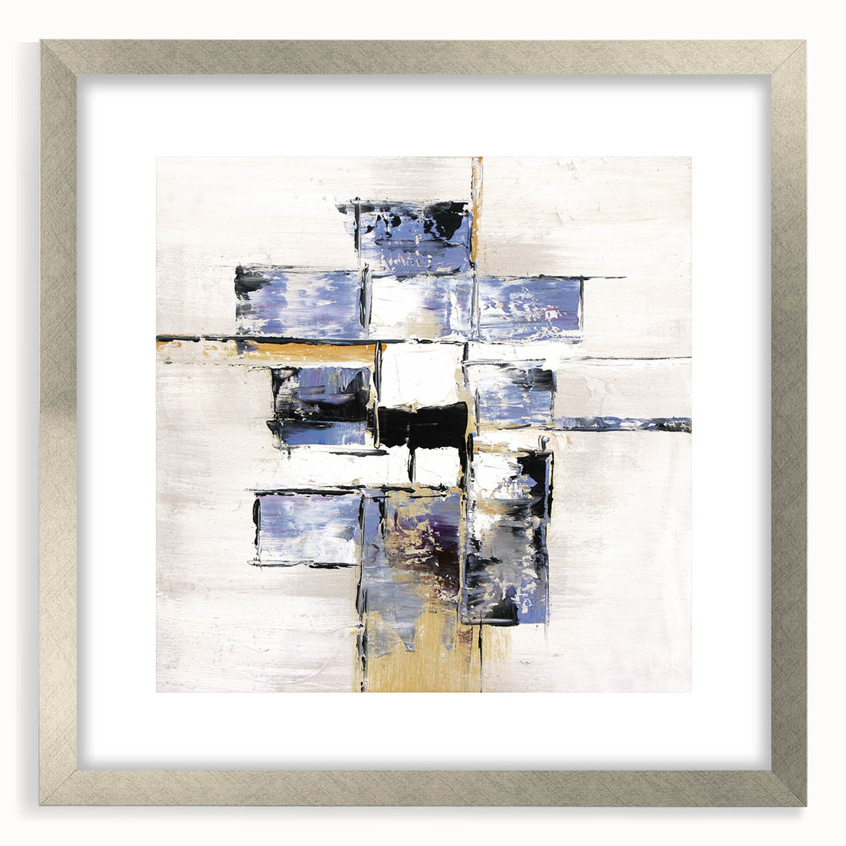 Abstract geometric frame showcasing a silver mat, designed for modern decor. The front view highlights the sleek lines and elegant finish, perfect for contemporary interiors.