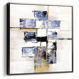 Abstract geometric framed canvas artwork showcasing a modern black design with sharp angles and lines, viewed from the side, ideal for contemporary decor.