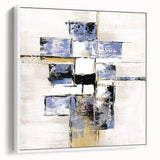 Framed abstract geometric canvas artwork showcasing a modern design with sharp angles and a white backdrop, ideal for contemporary home decor.