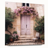 Acrylic print of a large abstract depiction of a French door architecture in muted earth tones.