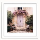 Abstract art print of a French door in muted gray tones on a framed poster, suitable for dining room or bedroom decor.