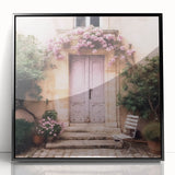 Large abstract wall art featuring a mid-century modernist style door design in black and white, acrylic framed.