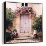 Black and white vintage poster art of an ornate French door, printed on framed canvas, suitable for bedroom decor.