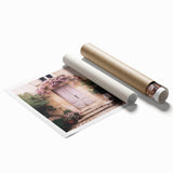 Extra large rolled print featuring a detailed French door design with floral accents in muted tones.