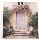 Black and white photo of a French door on stretched canvas, suitable as kitchen wall art or for bedroom ambiance.