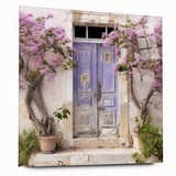 Acrylic glass print of a Greek door architecture in muted earth tones, suitable for bedroom or dining room art.