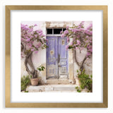 Extra large abstract art print featuring a textured depiction of a Greek door, set in a gold frame with mat.