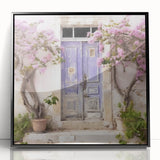 Large abstract wall art featuring a mid-century modernist style Greek door design in black and white tones, acrylic framed.