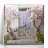 Art deco style poster depicting a Greek door architecture in black and white, framed acrylic.