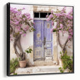 Framed canvas depicting a black and white vintage poster of Greek architecture, ideal for bedroom wall decor.