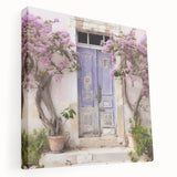Large Greek architecture door print on stretched canvas, in earth tones, ideal for kitchen wall art.