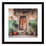Extra large, textured abstract art print of a colorful Indian door design on a framed canvas, ideal for living room decor.