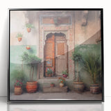 Large abstract wall art featuring a mid-century modernist design of an Indian architecture door in black acrylic frame.