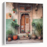 Vintage poster art of an intricate Indian door in vibrant colors on a large framed canvas, ideal for living room decor.