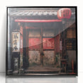 Large abstract wall art featuring a minimalist Japanese door design in black and white, framed in acrylic.