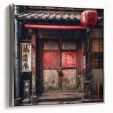 Framed canvas featuring a monochrome Japanese door design, ideal for adding a vintage touch to any room.