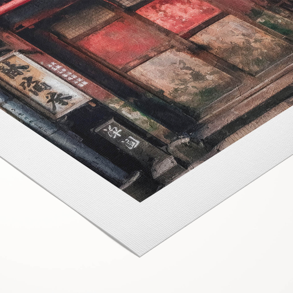 Art deco poster featuring a Japanese door design in muted earth tones on rolled canvas.