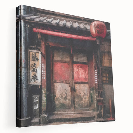 Japanese door architecture in neutral tones on a large stretched canvas, suitable for kitchen wall art.