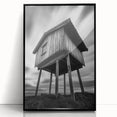 Large abstract wall art featuring geometric shapes in black and white, acrylic print in a black frame.