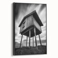 Black and white landscape art painting on a framed canvas, featuring a classic architectural design, ideal for bedroom decor.