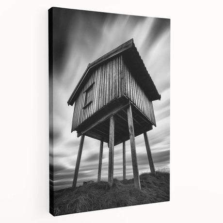 Large canvas print of minimalist architecture in monochrome shades, suitable for kitchen wall art.