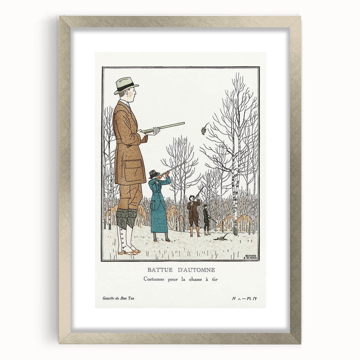 Art Deco Wall Art – Stylish Hunting Costumes in Autumn Scene