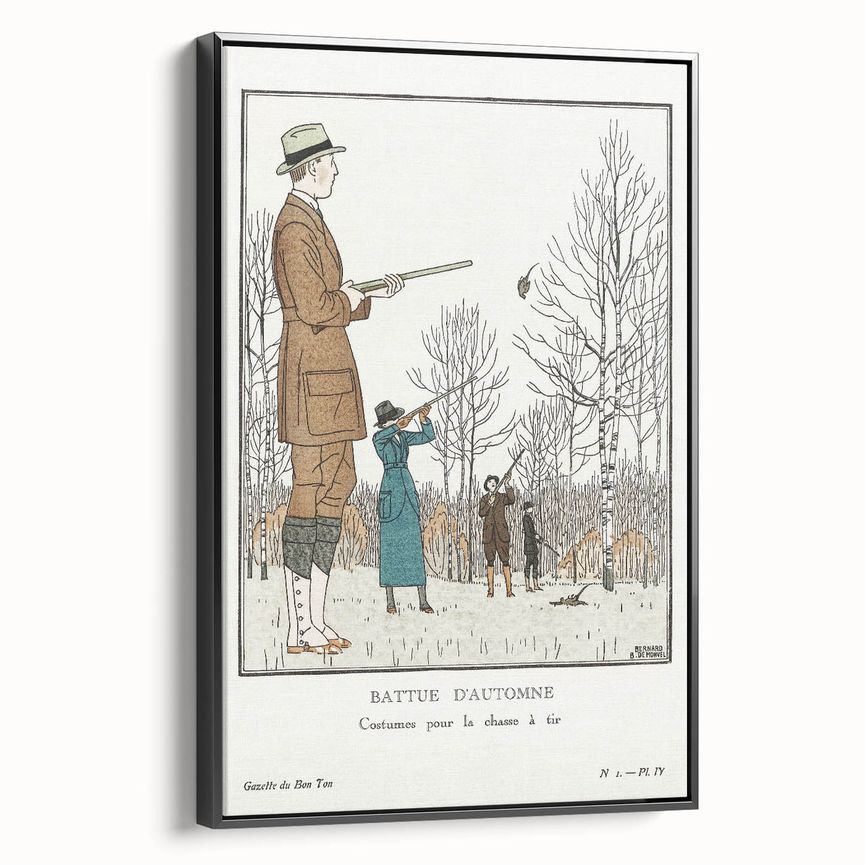 Art Deco Wall Art – Stylish Hunting Costumes in Autumn Scene