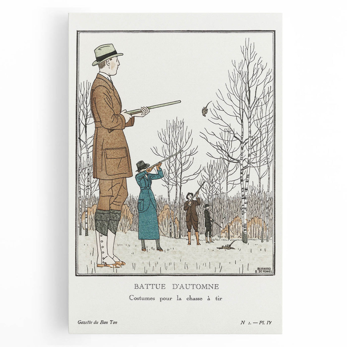 Art Deco Wall Art – Stylish Hunting Costumes in Autumn Scene