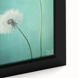 Close-up of a vibrant floral and botanical framed canvas, showcasing intricate details of colorful flowers and leaves against a textured background, perfect for home decor.