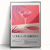 Mid-century modernist art depicting various fruits in vibrant colors on a silver-framed acrylic.