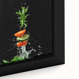 Extra large black wall art featuring colorful, textured fruits on a framed canvas, suitable for living room decor.