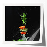 Rolled canvas print featuring an array of colorful fruits, ideal for art wall dining room decor.