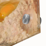 Close-up of large abstract pastries wall art on acrylic glass, showcasing mid-century modernist style in vibrant colors.