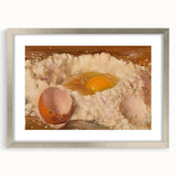 Textured art featuring an abstract array of pastries in muted earth tones, framed in silver, suitable for bedroom decor.