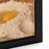 Close-up of textured black wall art featuring colorful pastries on a framed canvas, suited for a large living room space.