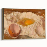 Framed canvas depicting vintage poster art of pastries, with gold accents, suitable as wall art for bedroom.