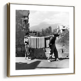 Large art depicting a black and white landscape painting on framed canvas, suitable for bedroom wall decor.