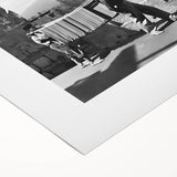 Art deco poster featuring a stylized couple dining, in muted pastel colors on rolled canvas.