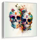 Cinco de Mayo Canvas Art - Vibrant Sugar Skulls & Floral Design