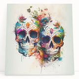 Cinco de Mayo Canvas Art - Vibrant Sugar Skulls & Floral Design