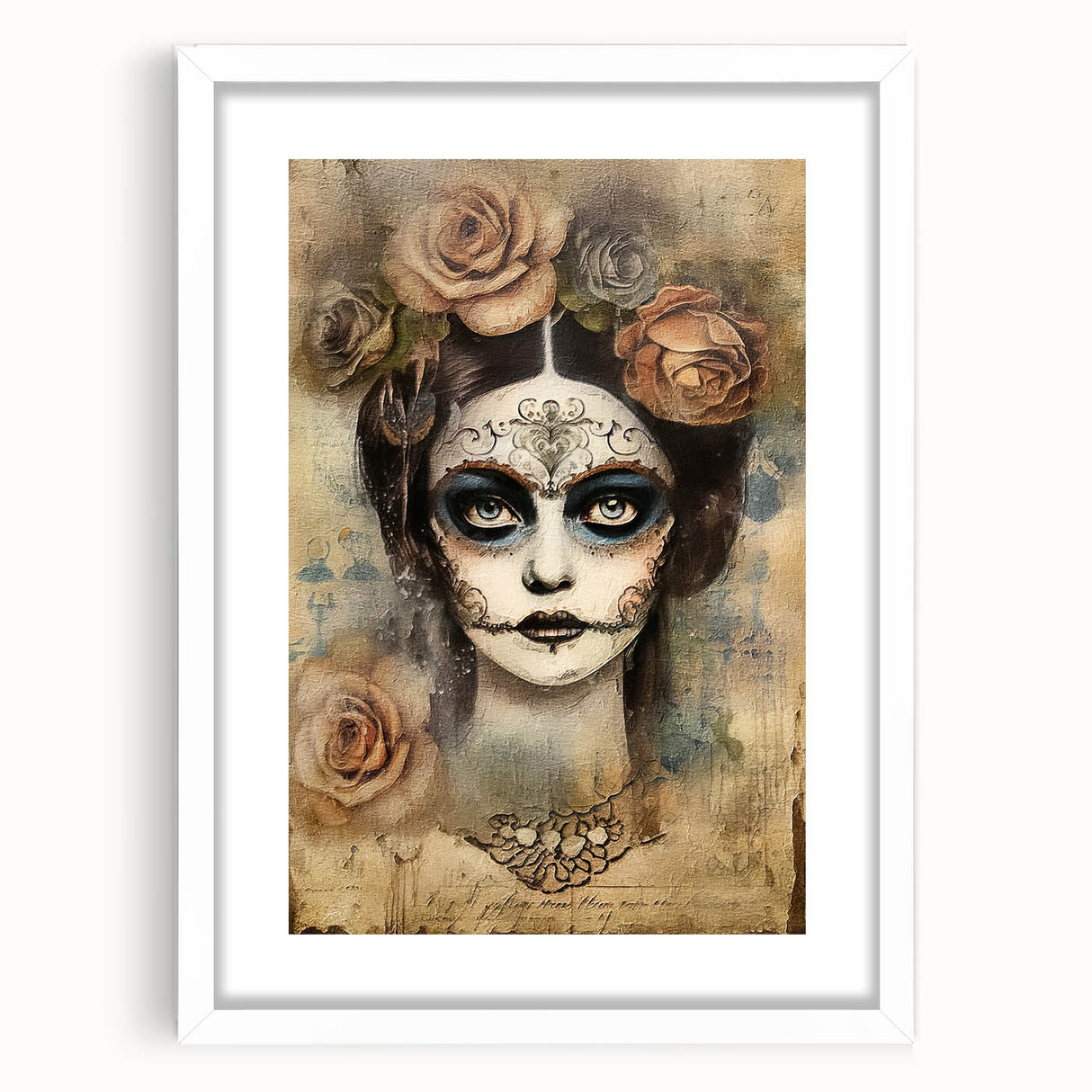 Ethereal Sugar Skull Woman – Día de los Muertos Wall Art