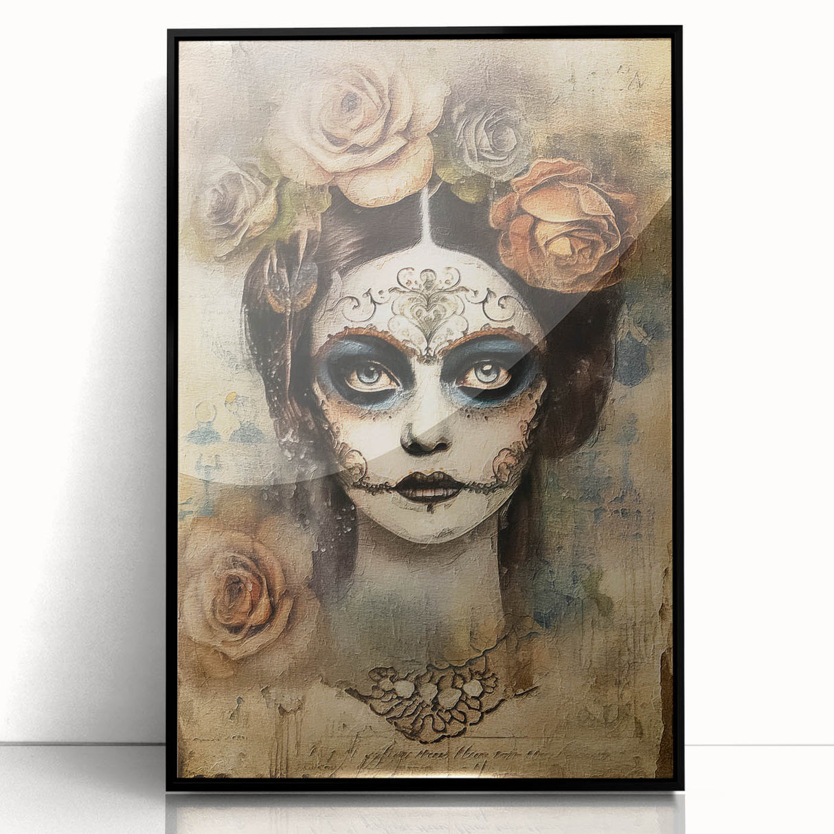 Ethereal Sugar Skull Woman – Día de los Muertos Wall Art