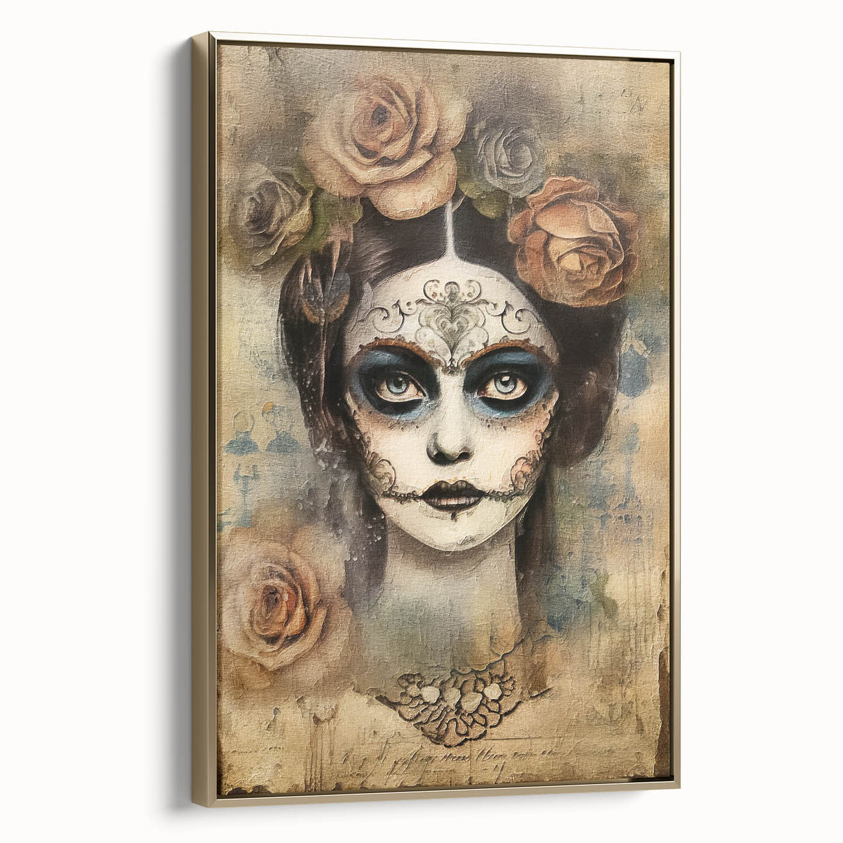 Ethereal Sugar Skull Woman – Día de los Muertos Wall Art