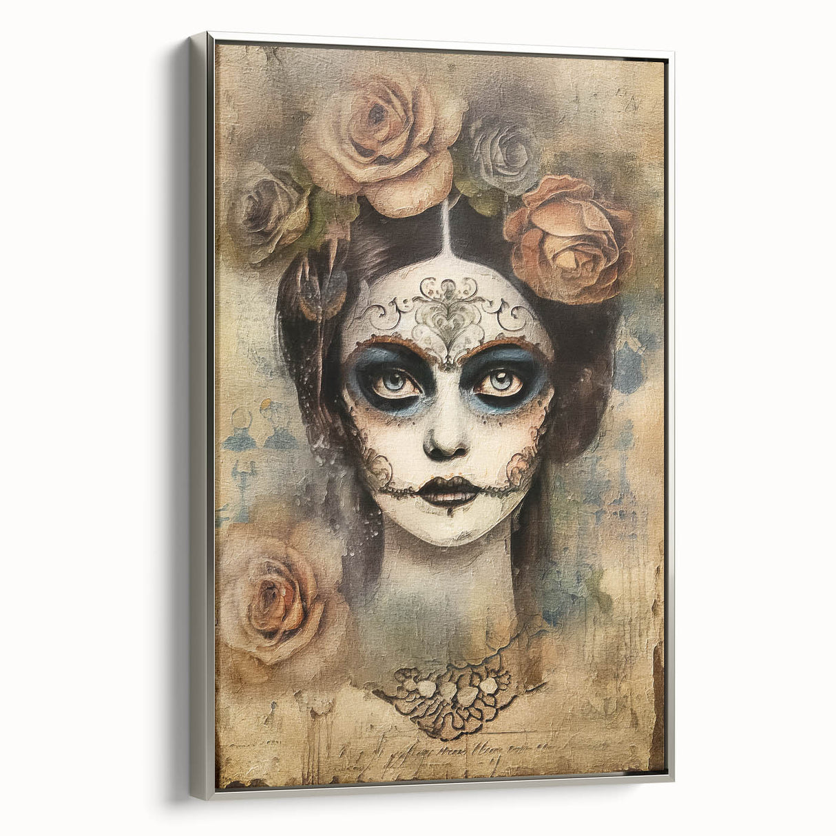 Ethereal Sugar Skull Woman – Día de los Muertos Wall Art