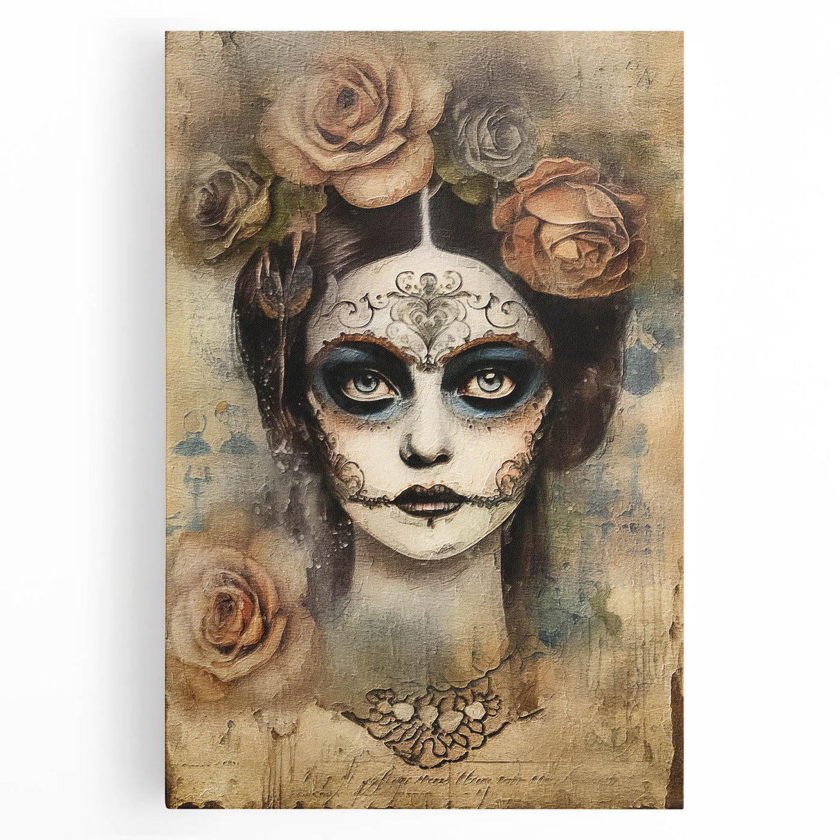 Ethereal Sugar Skull Woman – Día de los Muertos Wall Art