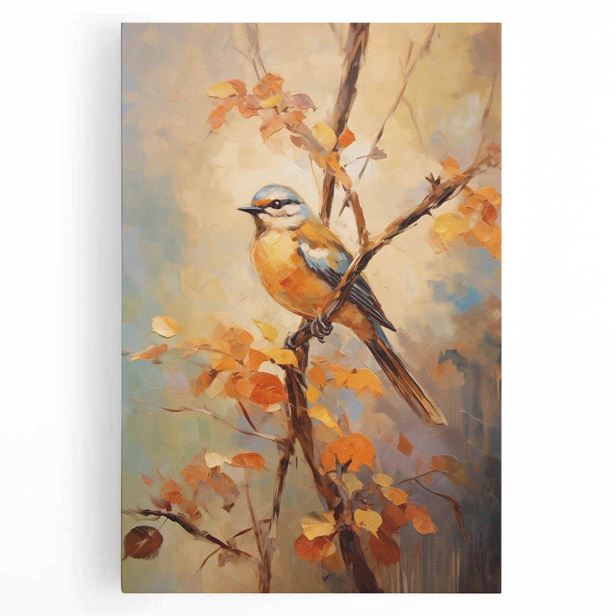 Autumn Bird on Branch - Fall Wall Art Canvas Print