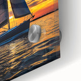 Close-up of a landscape acrylic glass artwork showcasing vibrant colors and intricate details, perfect for modern home decor or office environments.