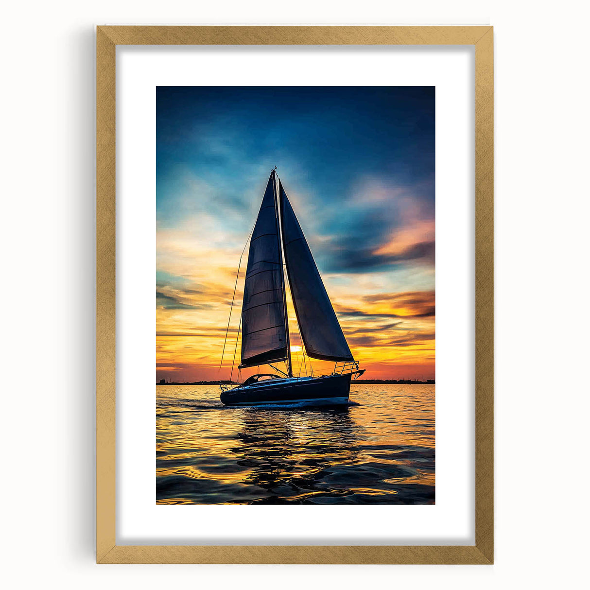 Gold landscape frame with a mat, showcasing an elegant front view. The frame's ornate design highlights the artwork within, perfect for enhancing home decor.