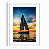 White landscape frame with a mat showcasing a vibrant abstract artwork, perfect for home décor, emphasizing modern aesthetics and elegance in interior design.