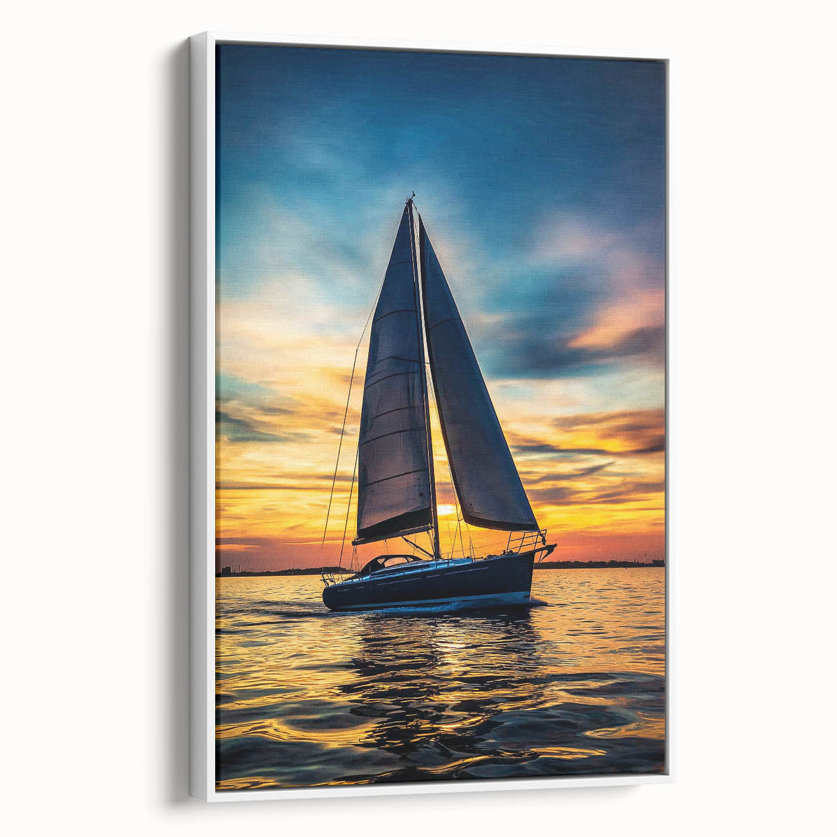 Framed landscape canvas artwork showcasing a serene nature scene with vibrant colors, displayed against a white background, perfect for home decor.